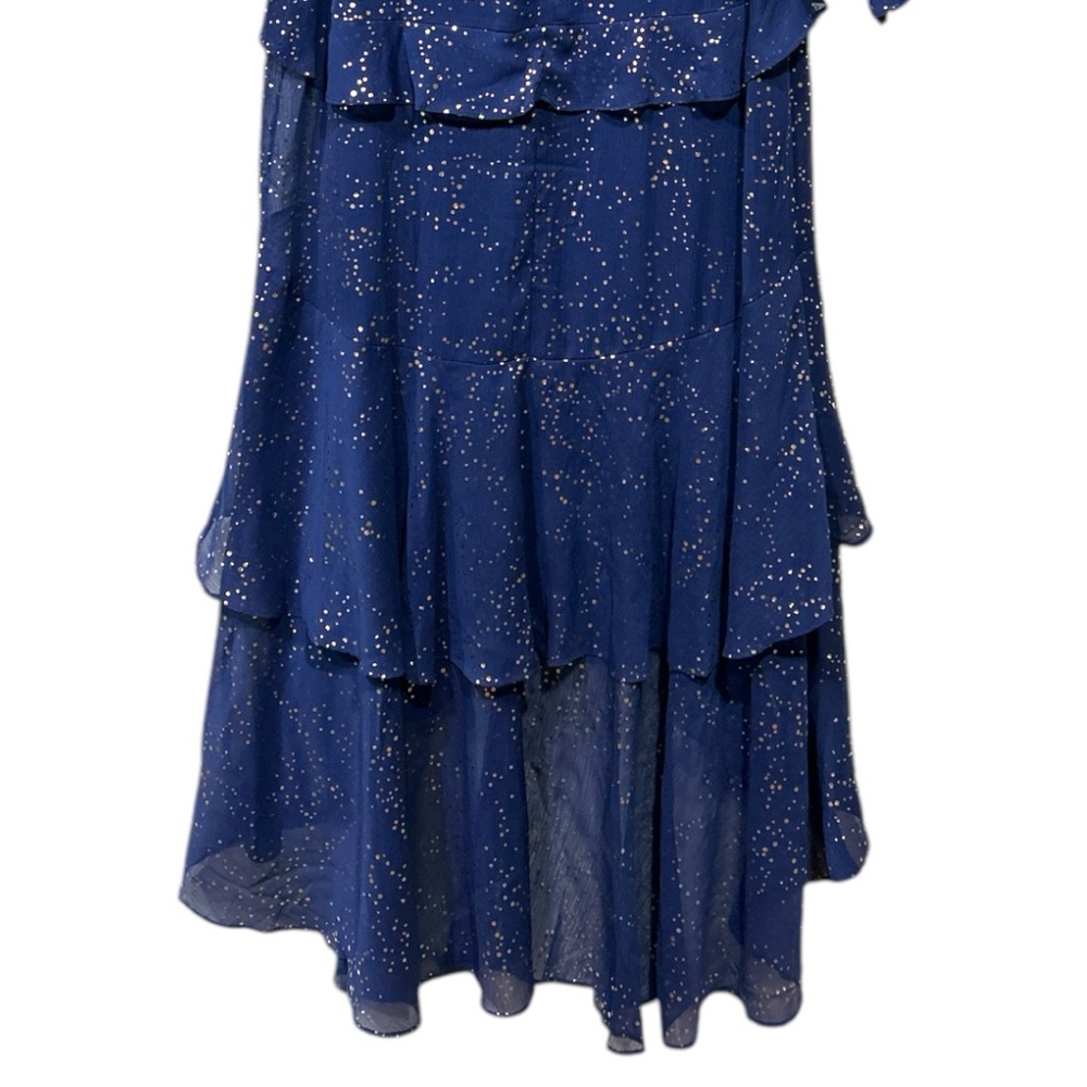 Anthropologie Hutch Molly Gown Navy Gold Sparkly Chiffon Ruffled Tiered Small 00 - Picture 12 of 15
